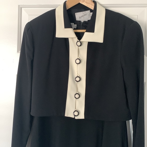 VTG 80s 90s Jaqueline Ferrar 2-piece blazer and dress small medium black white - Picture 3 of 6